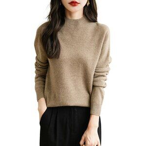 Chanyarn Women's 100% Merino Wool Mock Neck Long Sleeve Pullover Sweater